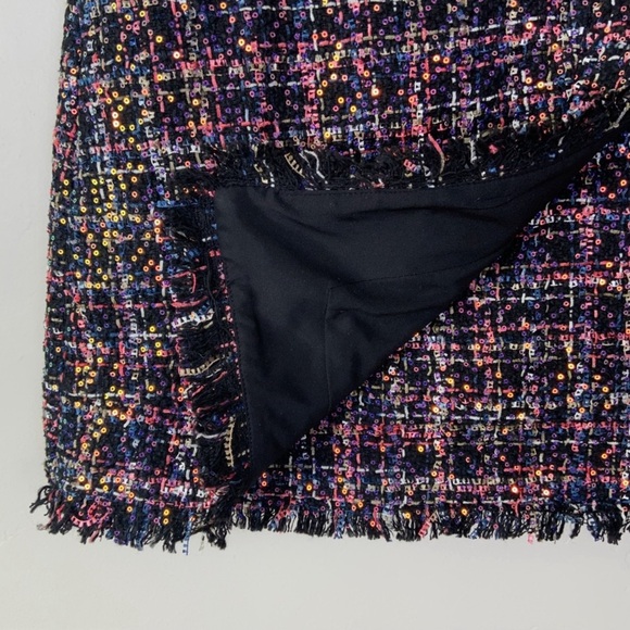 Eva Franco Plaid Tweed Frayed Edges Sequin Embellishment A-Line Skirt Size 8 - Picture 10 of 13